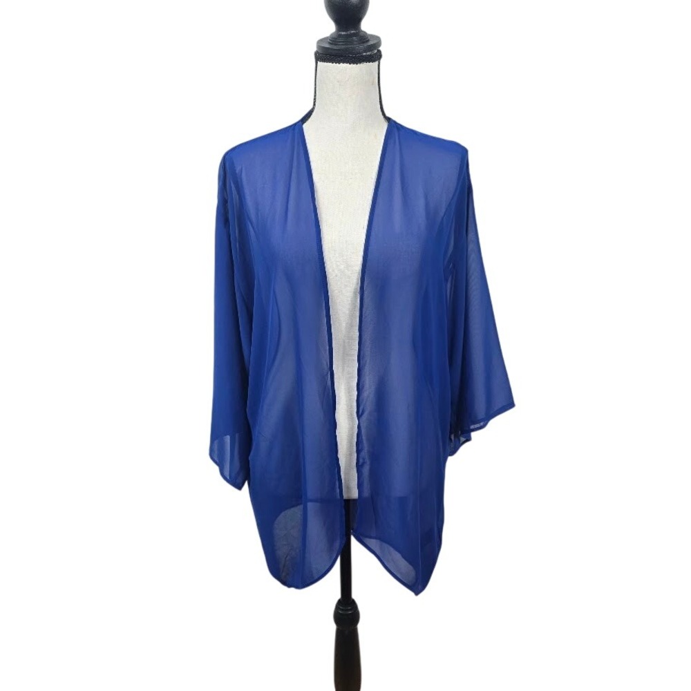 H&M Cardigan Women L Blue Sheer Open Front Kimono Layering Top Cobalt